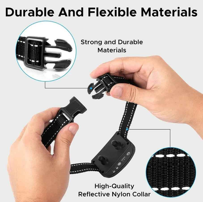 Black TechPlus dog anti-barking collar with beeping sound, rechargeable training device for effective pet behavior management.