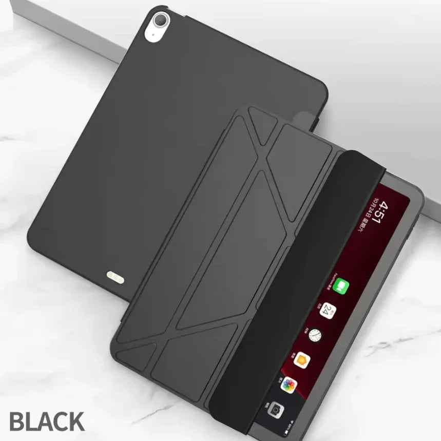 Black TechPlus iPad Air 4 10.9-inch ultra slim smart case with trifold design and lightweight cover protection.