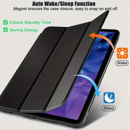 Black TechPlus iPad Air 4 case for 10.9-inch tablet with protective cover and precise cutouts for ports and buttons.