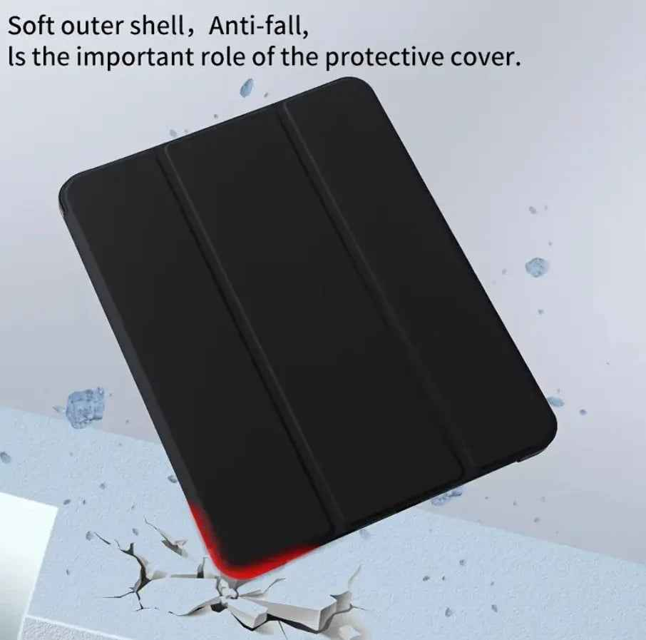 Black TechPlus iPad Air 4 case for 10.9-inch tablet, featuring a sleek protective cover and precise cutouts for buttons and ports.