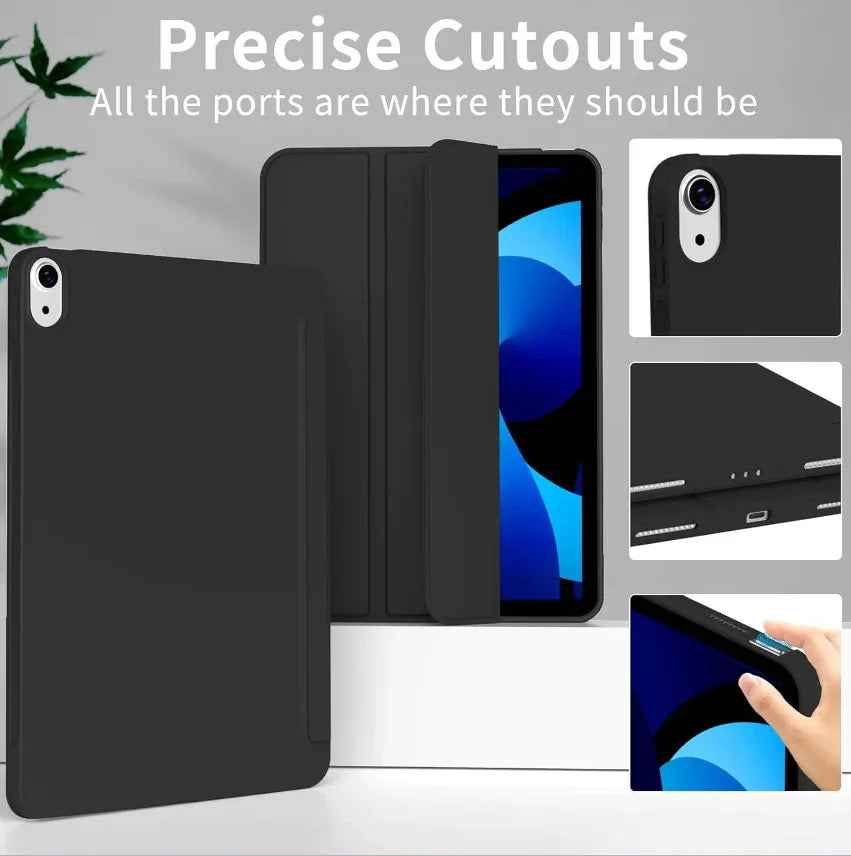 Black TechPlus iPad Air 4 case for 10.9-inch tablet, showing protective cover with textured surface and precise cutouts.