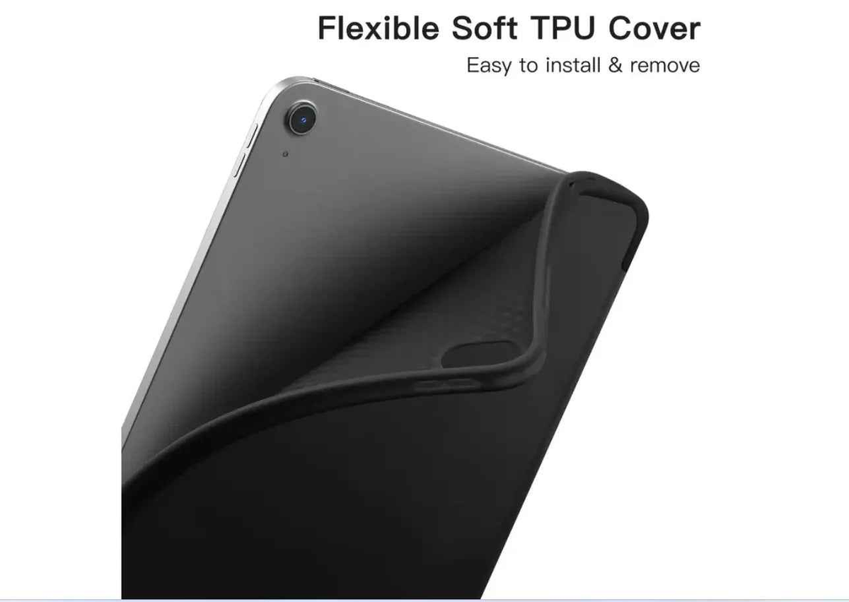 Black TechPlus iPad Air 5 case for 10.9-inch iPad with protective cover and precise cutouts.