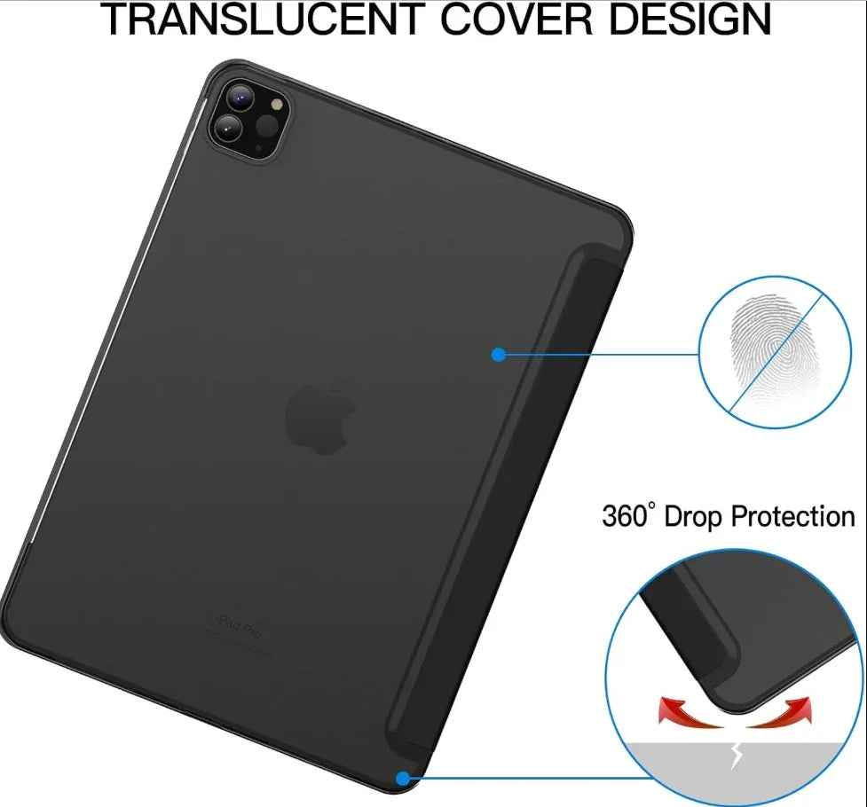 Techplus black ultra-slim protective smart case for iPad Pro 11-inch 2nd, 3rd, and 4th generation, showing the closed cover with precise fit.