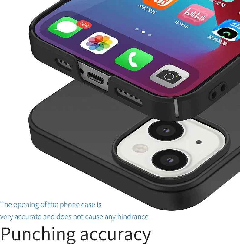 Black silicone case for iPhone 14 Plus by TechPlus, soft protective cover with a smooth finish and precise cutouts.