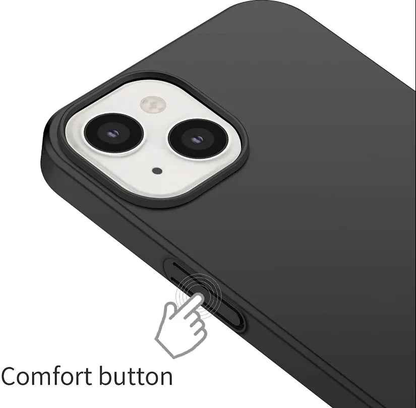 Black silicone case for iPhone 14 Plus by TechPlus, soft protective cover with smooth finish and precise cutouts.
