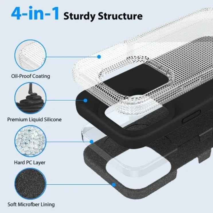 TechPlus iPhone 14 Pro silicone case in black, blue, and red, soft protective cover with slim, flexible design.
