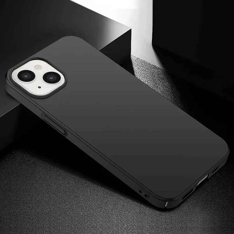 Black silicone case for iPhone 15 Plus by techplus, soft protective cover with smooth texture and precise cutouts.