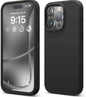 Techplus silicone case for iPhone 15 Pro Max in black, blue, and red, showing a soft, protective cover with a smooth finish.