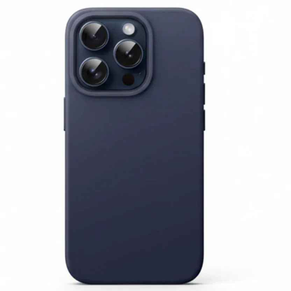 TechPlus silicone case for iPhone 15 Pro Max in black, blue, and red, showcasing a soft, protective cover with a smooth finish.