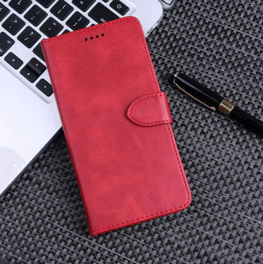 Black TechPlus iPhone 15 Pro wallet case with slim leather flip cover and card holder, designed for protection and convenience.