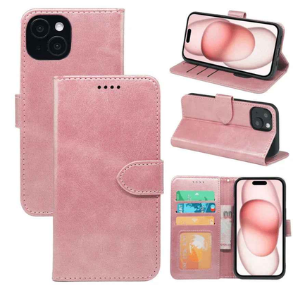 Black TechPlus iPhone 15 Pro wallet case with slim leather flip cover and integrated card holder for convenience.