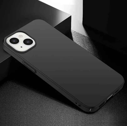 Black TechPlus silicone case for iPhone 15, soft protective cover with snug fit and smooth texture.