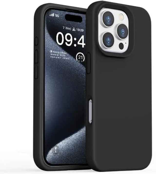 TechPlus silicone case for iPhone 16 Pro Max in black, blue, and red, showcasing a soft, protective cover with a smooth finish.