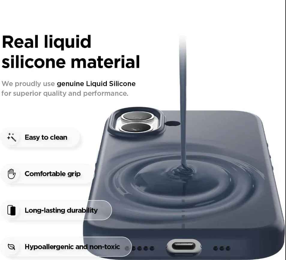 Black silicone case for iPhone 16 by TechPlus, soft protective cover with smooth texture and precise cutouts.