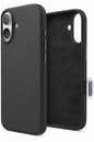 Black TechPlus silicone case for iPhone 17, soft protective cover with smooth texture and precise cutouts.