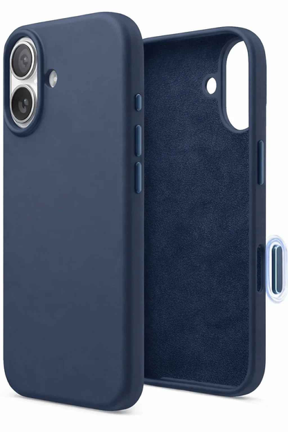 Black TechPlus silicone case for iPhone 17, soft protective cover with smooth texture and precise cutouts for buttons and ports.