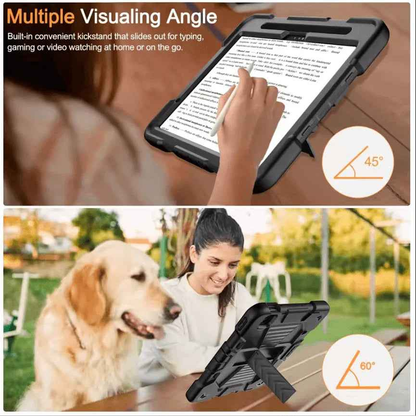 TechPlus rugged black iPad Air 11" 2024 case with shockproof design, stand, and pencil holder for protection and convenience.