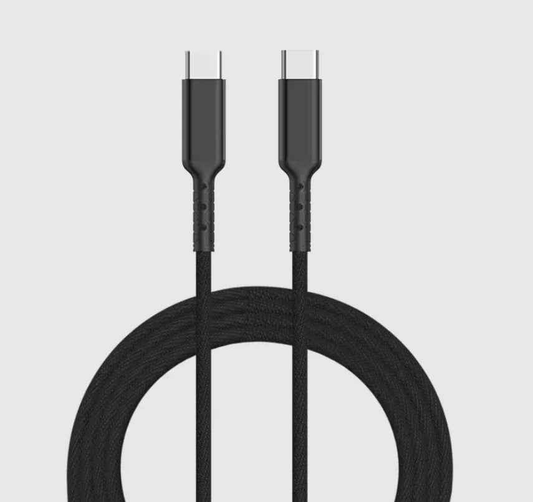 Techplus durable Type-C to Type-C cable for fast charging and data sync, shown with connected devices and braided design.