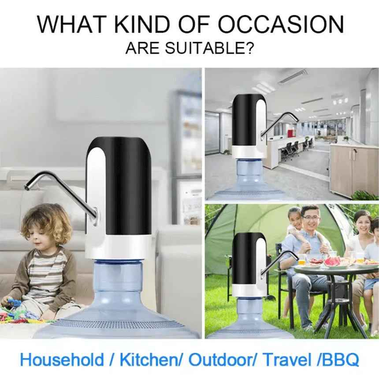 Techplus electric water dispenser pump, USB rechargeable, compact device with easy-press button for convenient water dispensing.