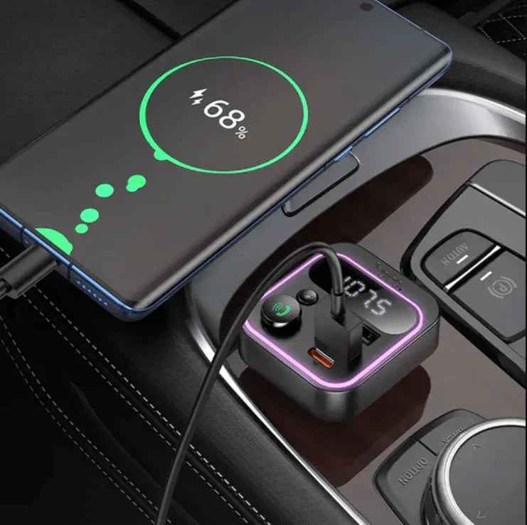 Techplus Hoco 38W FM car kit with RGB light, PD and QC fast charging, Bluetooth 5.4 car charger for vehicles.
