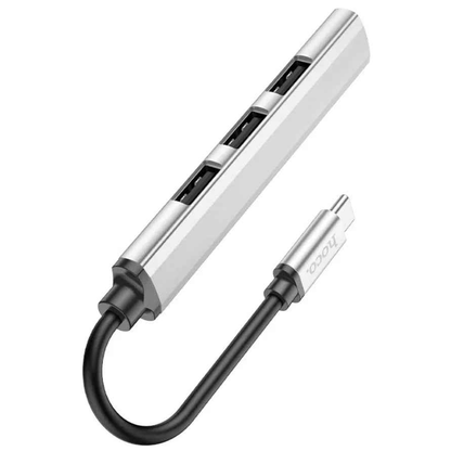 Techplus Hoco HB26 4-in-1 Type-C to USB hub showing multiple ports on a sleek black device.
