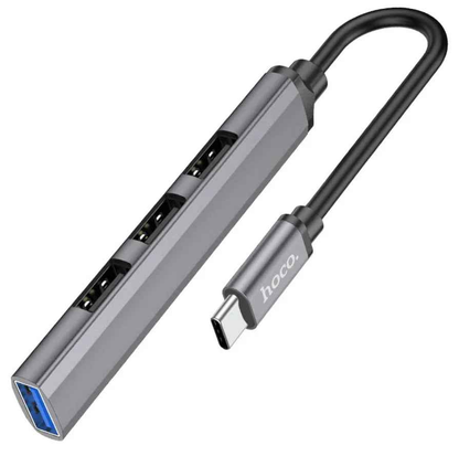 Techplus Hoco HB26 4-in-1 Type-C to USB hub showing multiple ports for easy device connectivity.