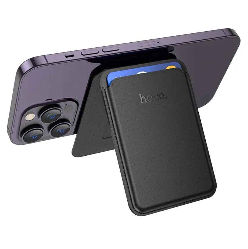 Techplus Hoco leather magnetic multifunctional card holder with multiple card slots and sleek design.
