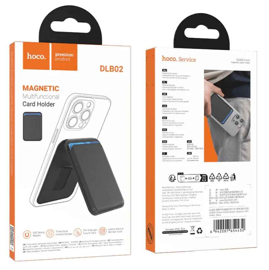 Techplus Hoco leather magnetic multifunctional card holder with multiple card slots and sleek design.