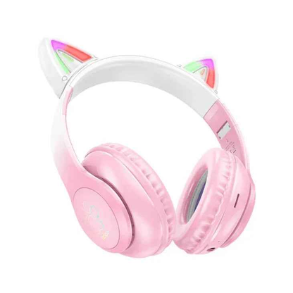 Pink Hoco W42 LED wireless Bluetooth headphones from TechPlus with in-ear design and built-in LED lights for stylish listening.