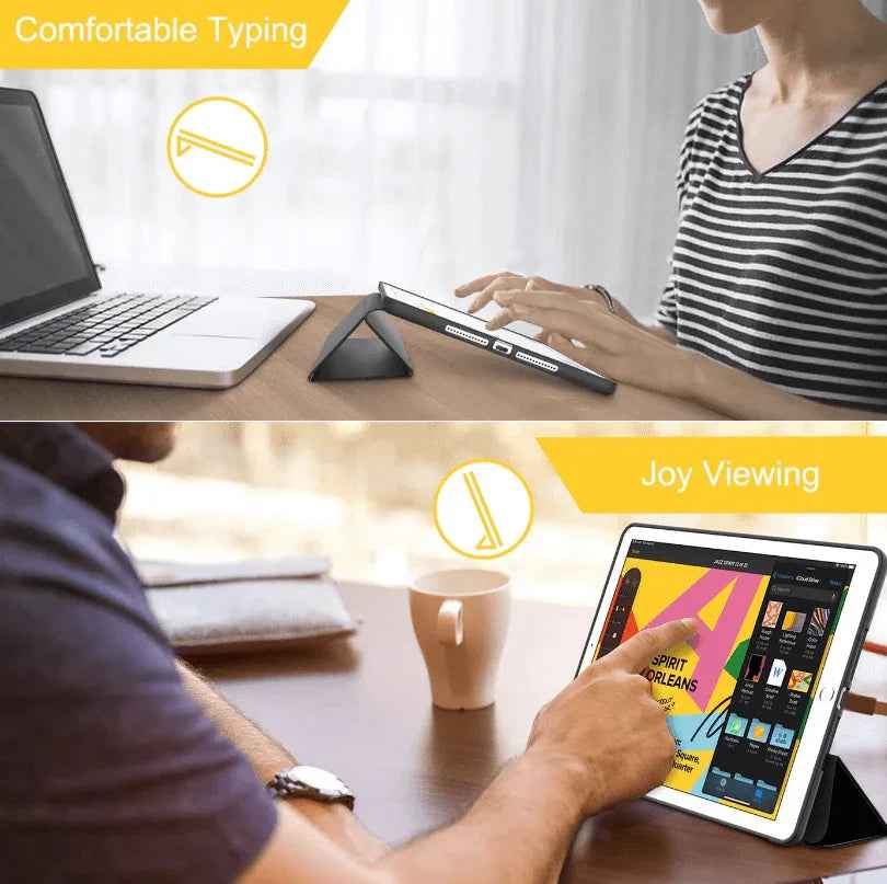 TechPlus iPad 10.2 case for 7th-9th gen, ultra-slim trifold smart cover with protective front and back design.