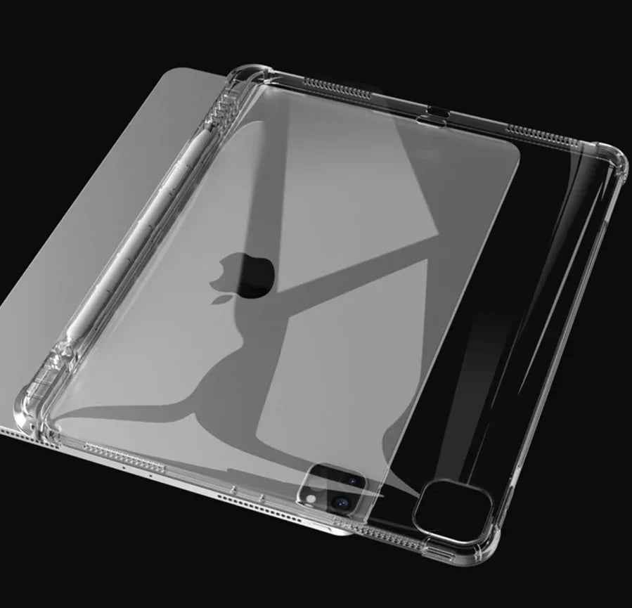 TechPlus iPad Pro 11 clear shockproof soft case for 2nd to 4th generation, showing the transparent protective cover on the tablet.