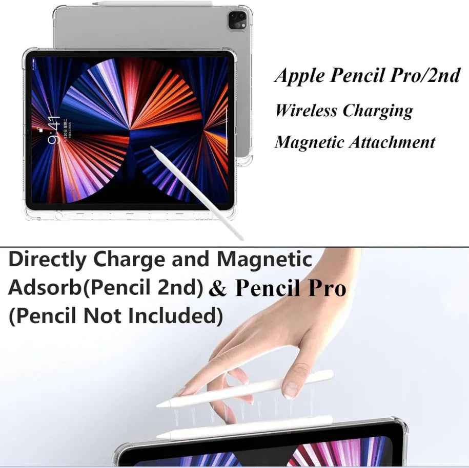 Clear shockproof soft case for iPad Pro 11 inch (2nd to 4th Gen, 2020-2022) by TechPlus, showing the protective cover on the tablet.