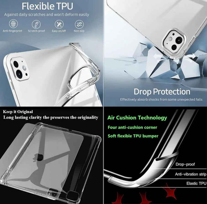 TechPlus clear shockproof soft case for iPad Pro 11-inch 2nd to 4th Gen (2020-2022) with protective edges and transparent design.
