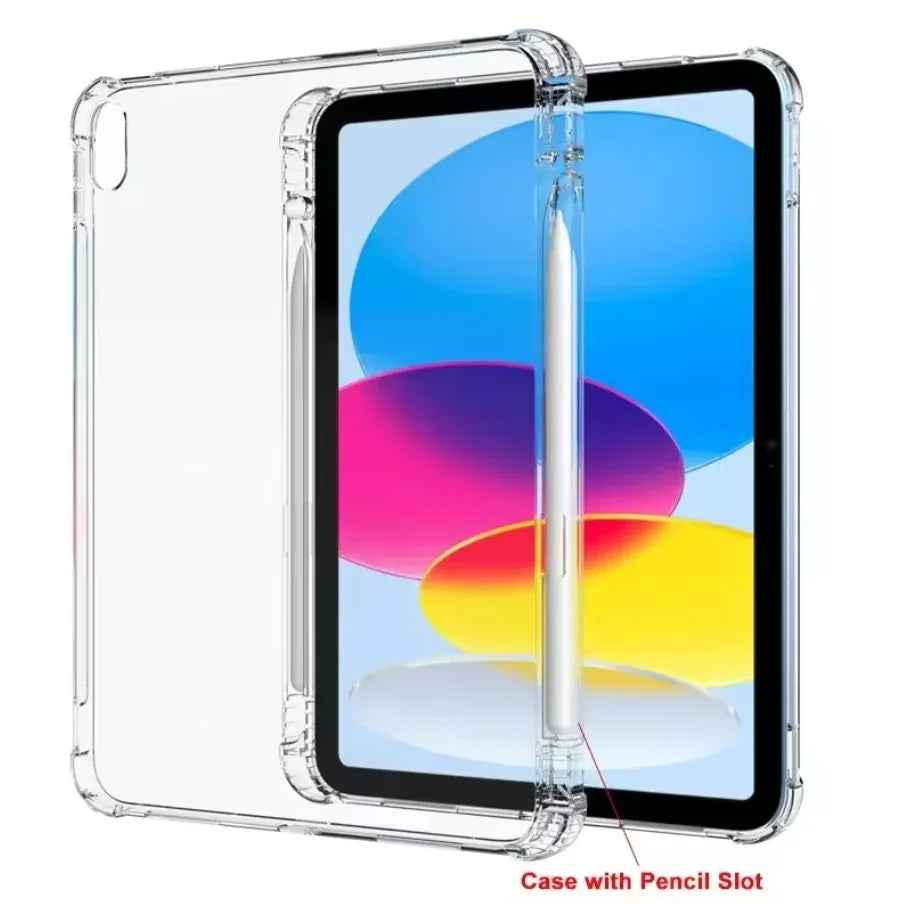 Techplus clear iPad Pro 12.9 (2018) case with pencil holder, slim transparent back cover protecting the tablet.