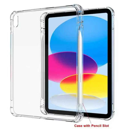 Techplus clear iPad Pro 12.9 (2018) case with pencil holder, slim transparent back cover protecting the tablet.