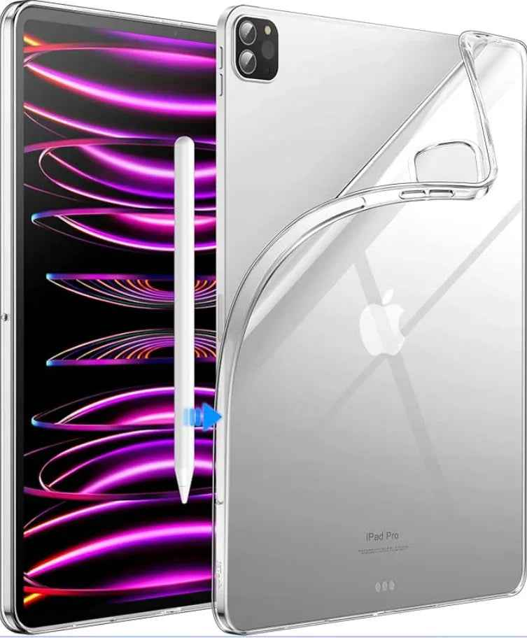Techplus iPad Pro 12.9 clear shockproof soft case for 5th and 6th generation, showing the transparent protective cover.