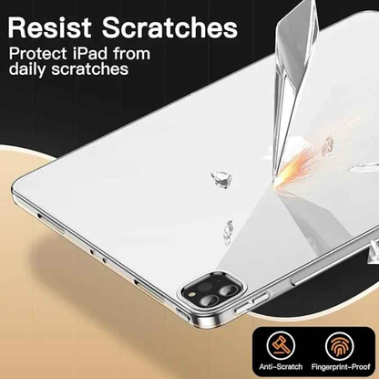 Techplus iPad Pro 12.9 clear shockproof soft case for 5th and 6th Gen, showing the slim, transparent protective cover on the tablet.