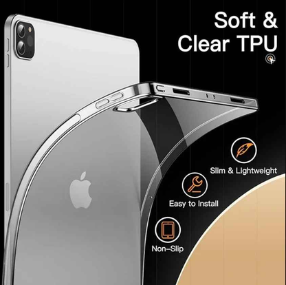 Techplus iPad Pro 12.9 clear shockproof soft case for 5th and 6th gen, showing the transparent protective cover for the tablet.