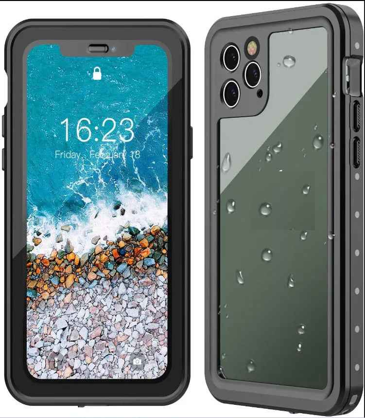 Techplus iPhone 11 Pro waterproof case in red, full protective cover showing rugged design and secure edges.