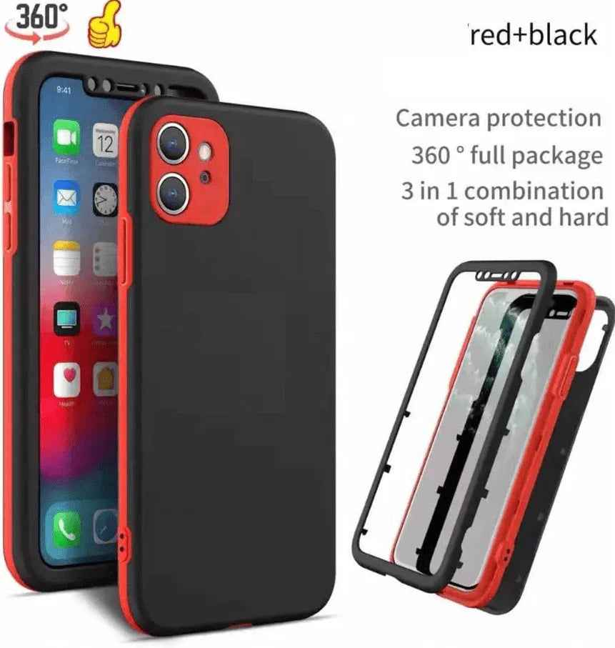 Techplus iPhone 12 360-degree case with 3-piece full body protection cover showing front and back view.