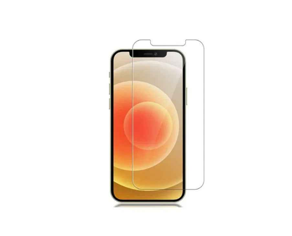 Clear techplus iPhone 12 glass screen protector covering the screen of an iPhone 12 for protection and durability.