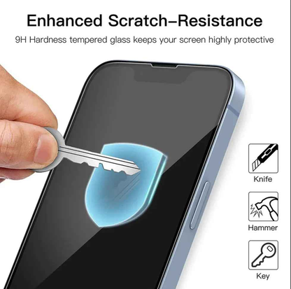 Clear techplus iPhone 12 glass screen protector showcasing smooth edge and transparent surface for full device protection.