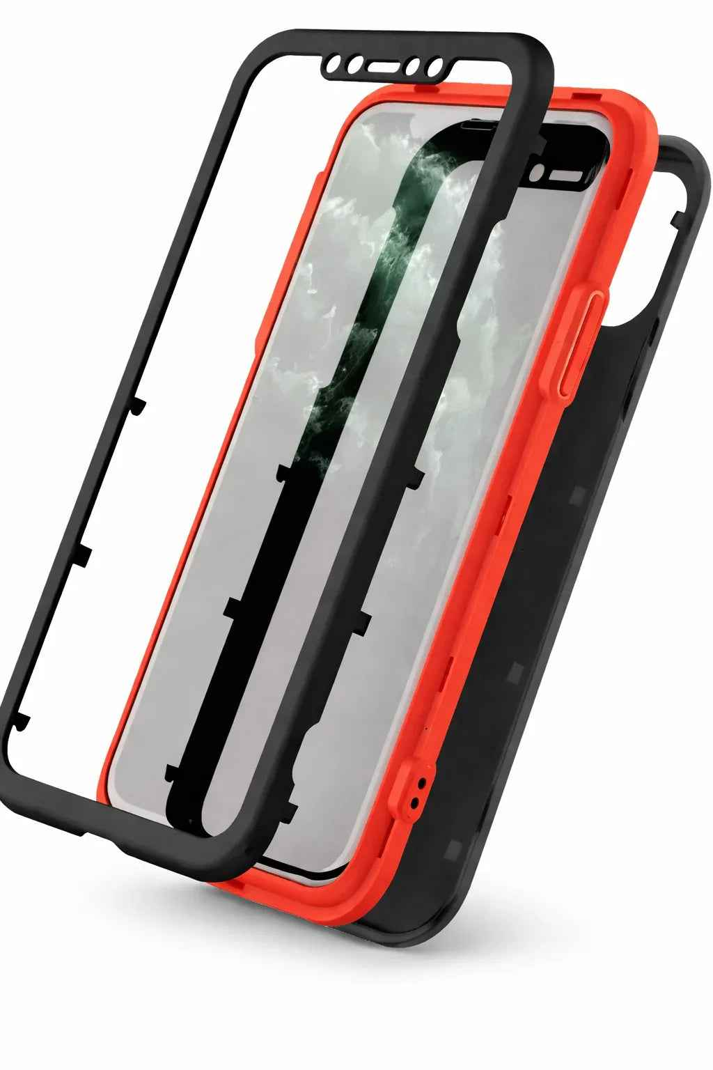 Techplus iPhone 12 Mini 360-degree case, 3-piece full body protection cover, showing front, back, and side views.
