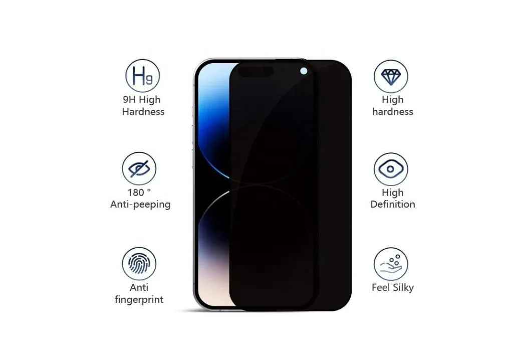 Techplus iPhone 13 Pro glass privacy screen protector 2-pack, shows clear front view with protective film on phone screen.