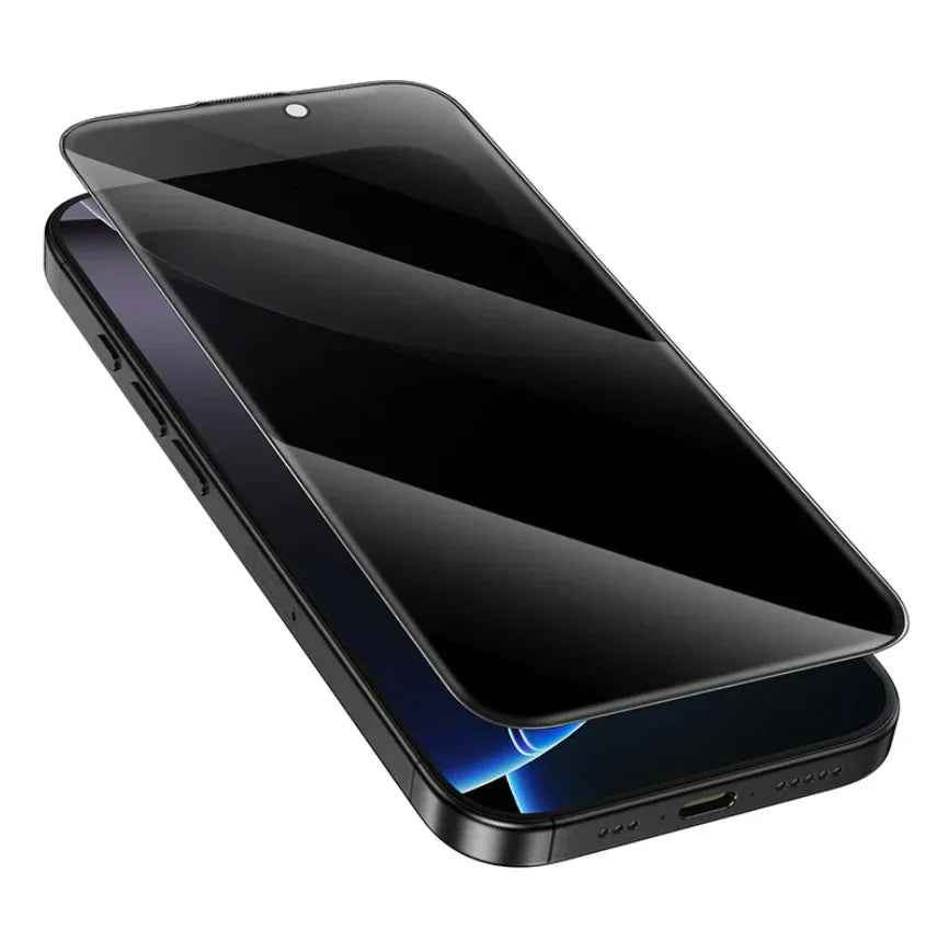 TechPlus iPhone 15 Plus glass privacy screen protector 2-pack showing clear front view with protective film on a smartphone screen.