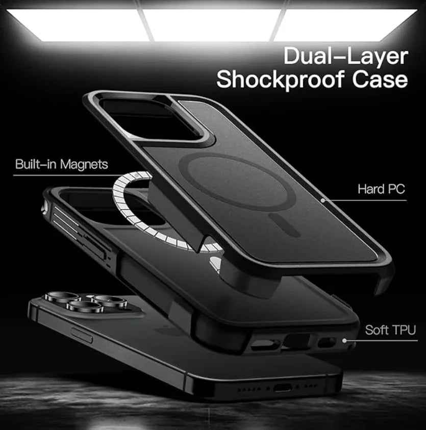 TechPlus iPhone 15 Pro MagSafe case with rugged shockproof design and heavy-duty protection for durable phone safeguarding.