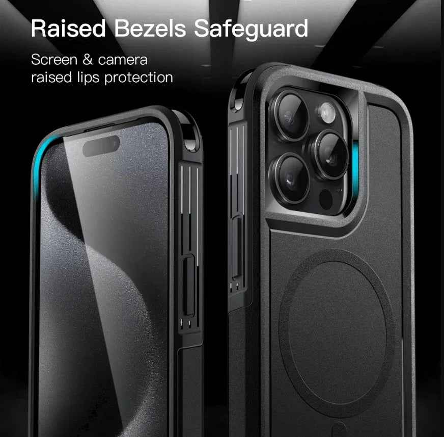 Techplus iPhone 15 Pro MagSafe case, rugged shockproof heavy-duty cover with textured grip and reinforced corners for protection.