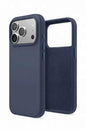 TechPlus navy blue silicone case for iPhone 17 Pro, soft protective cover with a snug fit and smooth texture.