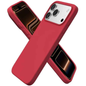 Red silicone case for iPhone 17 Pro by techplus, soft and protective cover with precise cutouts for easy access.