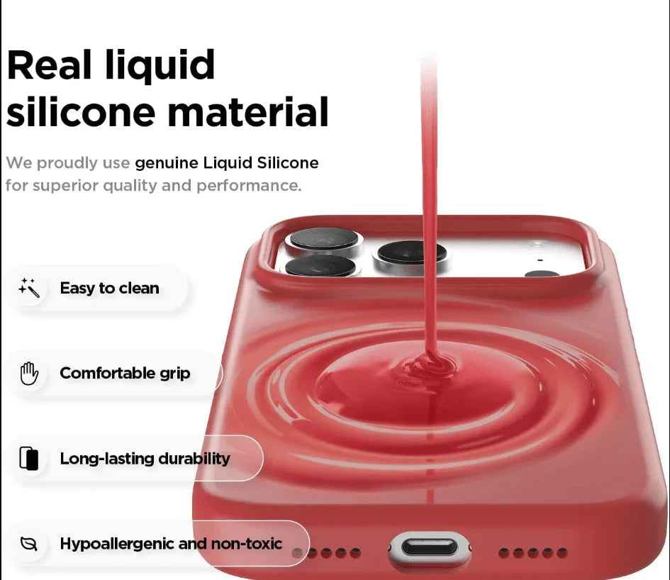 Red silicone case for iPhone 17 Pro by techplus, soft protective cover with precise cutouts and a sleek, snug fit.